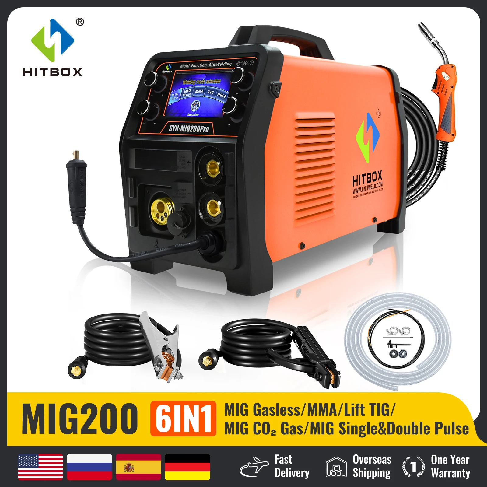 Welding welders 5 in 1 Aluminium MIG MAG Welder with MMA TIG Gas Gasless Welding Machine Inverter Semi-Automatic IGBT 2T/4T SYN MIG200PRO