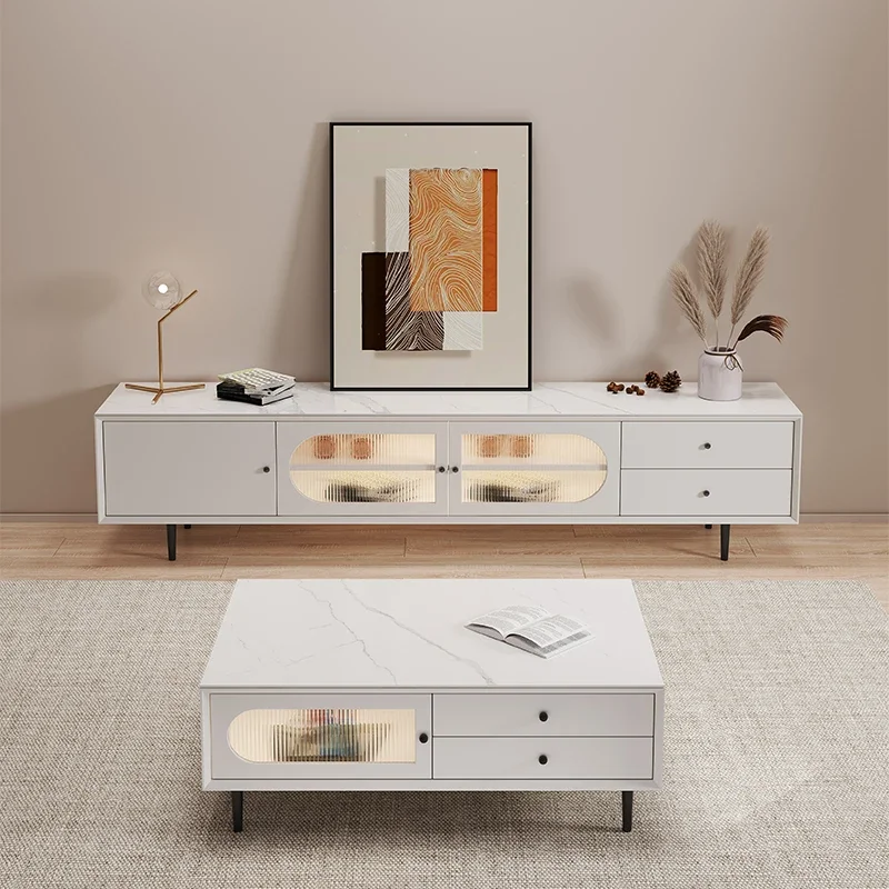 

Flat Living Room TV Cabinet Wooden Fashion Storage Modern Nordic White TV Stands Glass Suporte Para TV Salon Furniture MQ50DS
