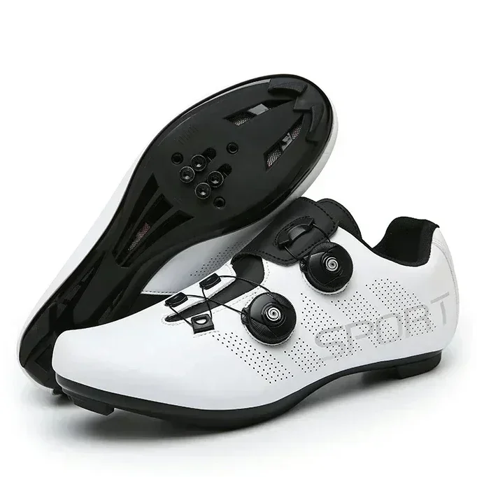 נעלי רכיבה לאופני כביש לגברים בצבע לבן, נושמות, SPD, נעילה עצמית, נעלי רכיבה לאופני כביש לנשים, נעלי MTB שטוחות