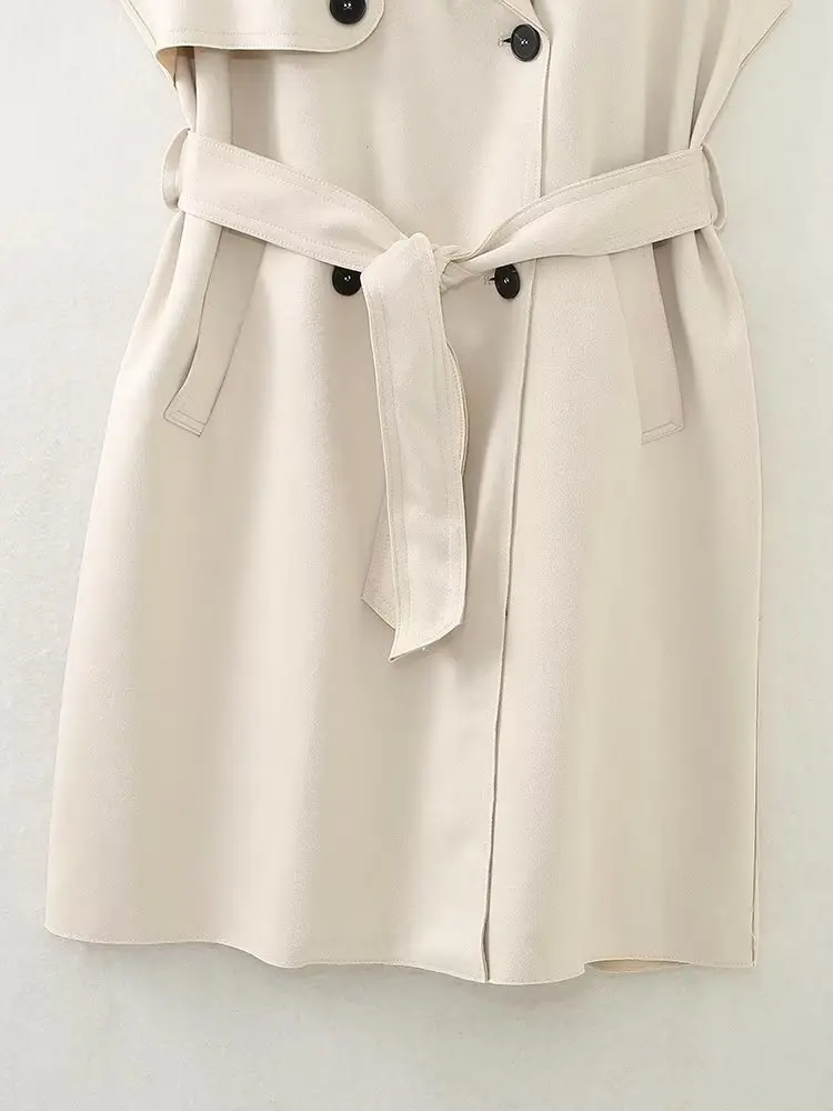 Withered British Retro Double-Breasted Long Vest Coat Casual Fashion Elegant Suede Sleeveless Suit Jacket Women Tops