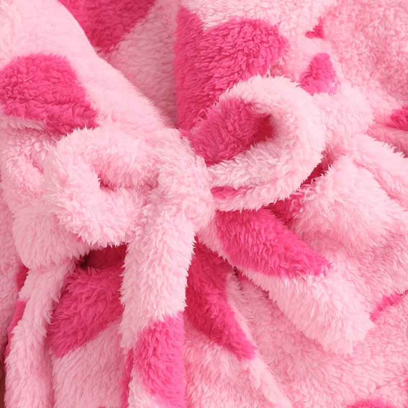 Valentine s Day Toddler Girls Heart Print Fleece Bathrobe with Tie Waist and Long Sleeves-Cozy Kimono Robe for Loungewear and