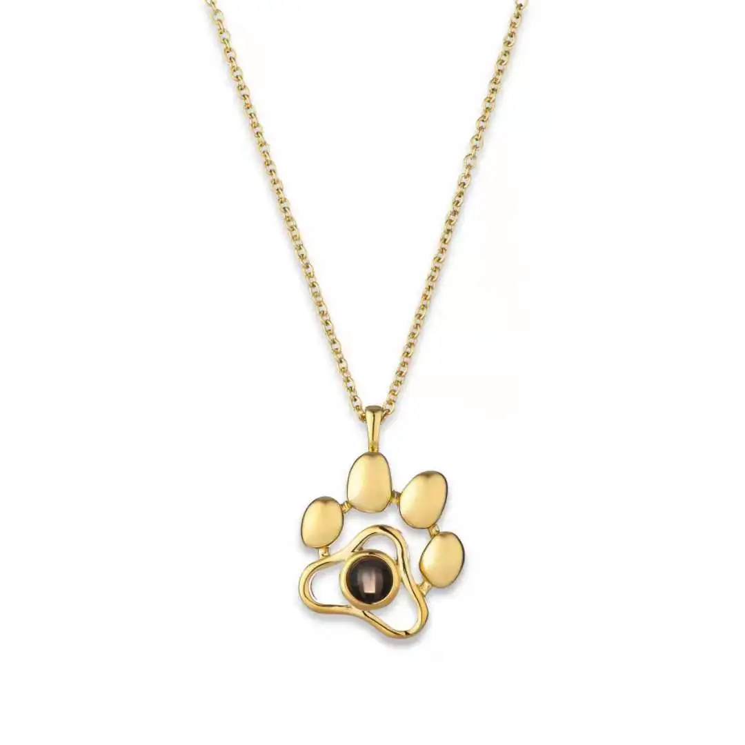 Personalized Photo Pendant Copper Projection Necklaces For Woman Custom Picture Dog Paw Clavicle Chain Jewelry Gift Pet Lovers