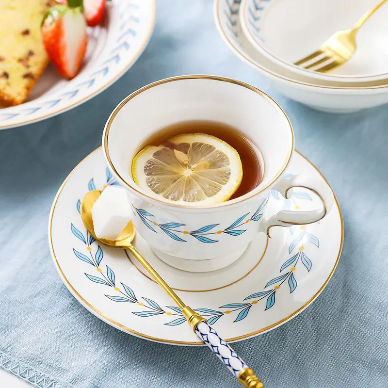Blatt Kaffeetasse Untertasse Set Luxus Nachmittagstee Tasse Untertasse Moderne Espresso Latte Cappuccino Tasse Dessertteller Küche Frauen Geschenk – Detail 3