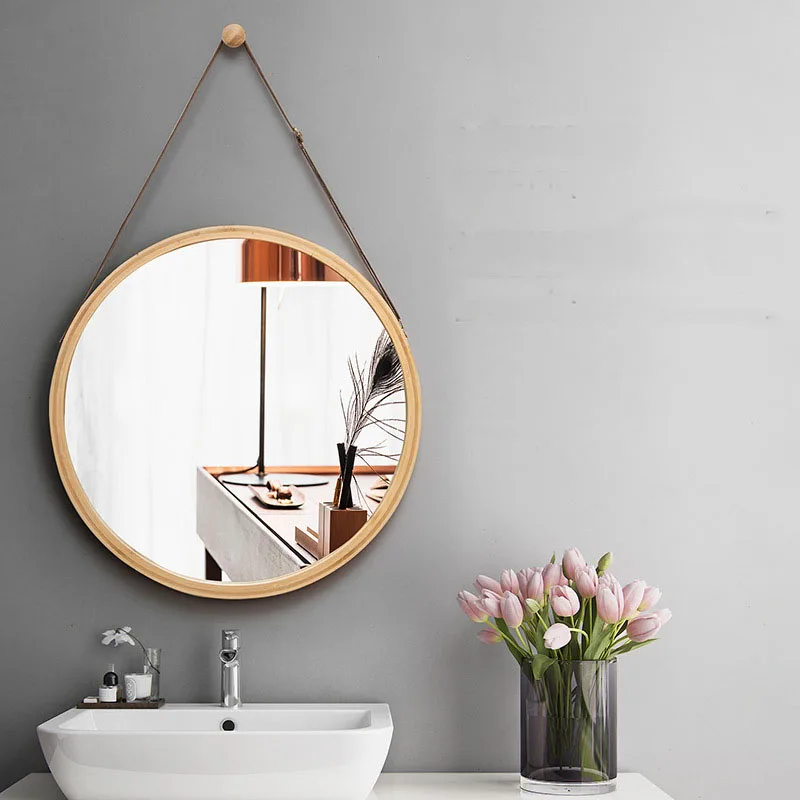 

Nordic Bathroom Mirror Round Wall Mount Mirror Hanging Ornament Salon Bathroom Decor Mirror Safety Explosion-proof