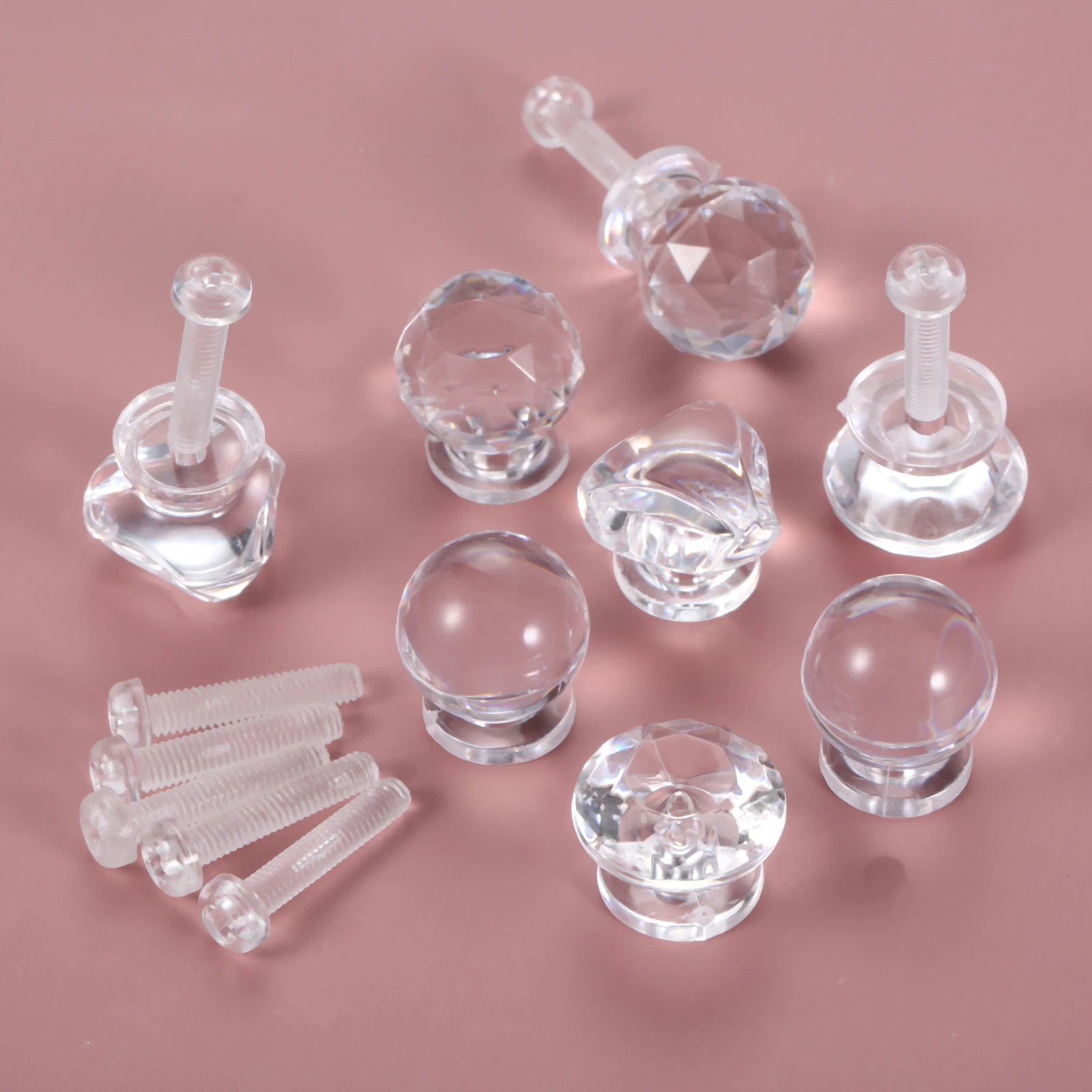 Furniture Knobs 10 Sets Clear Acrylic Pull Handle Round Acrylic Mini Knob with Screw Clear Shiny Knob Cute Decoration for Jewelry Box Gift Case