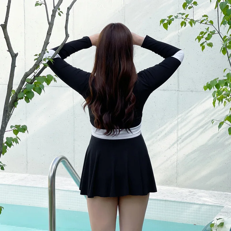 Korean women plus size rashguard diving suit split conservative long sleeved swimwear 4Pcs holiday swimming suit