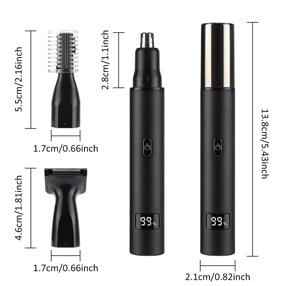 3 in 1 Electric Nose Hair Trimmer for Men Portable Digital Display Nose Ears Hair Eyebrow Trimmer 360° Roating Painless Safe