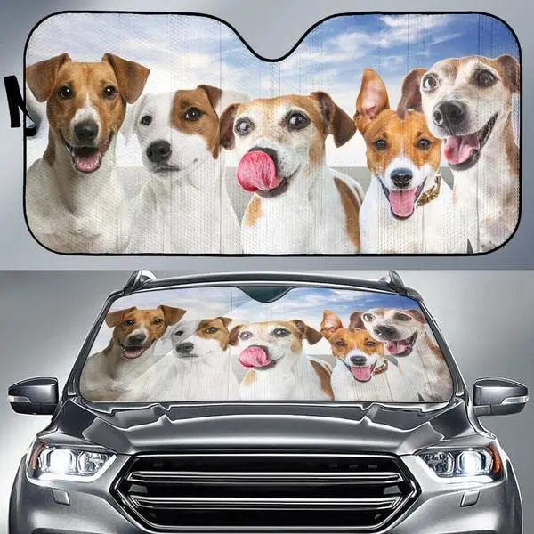 

Funny Jack Russell Team Blue Sky Pattern Car Sunshade, Jack Russell Mom Gift, Jack Russell Family Auto Sunshade for Car Decor, C