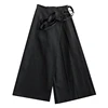 Spring Autumn New False Two-piece Skirt Pants Black Wide-leg Pant Elastic Waist Straps Women 2024 Irregular Casual Cropped Pants 3