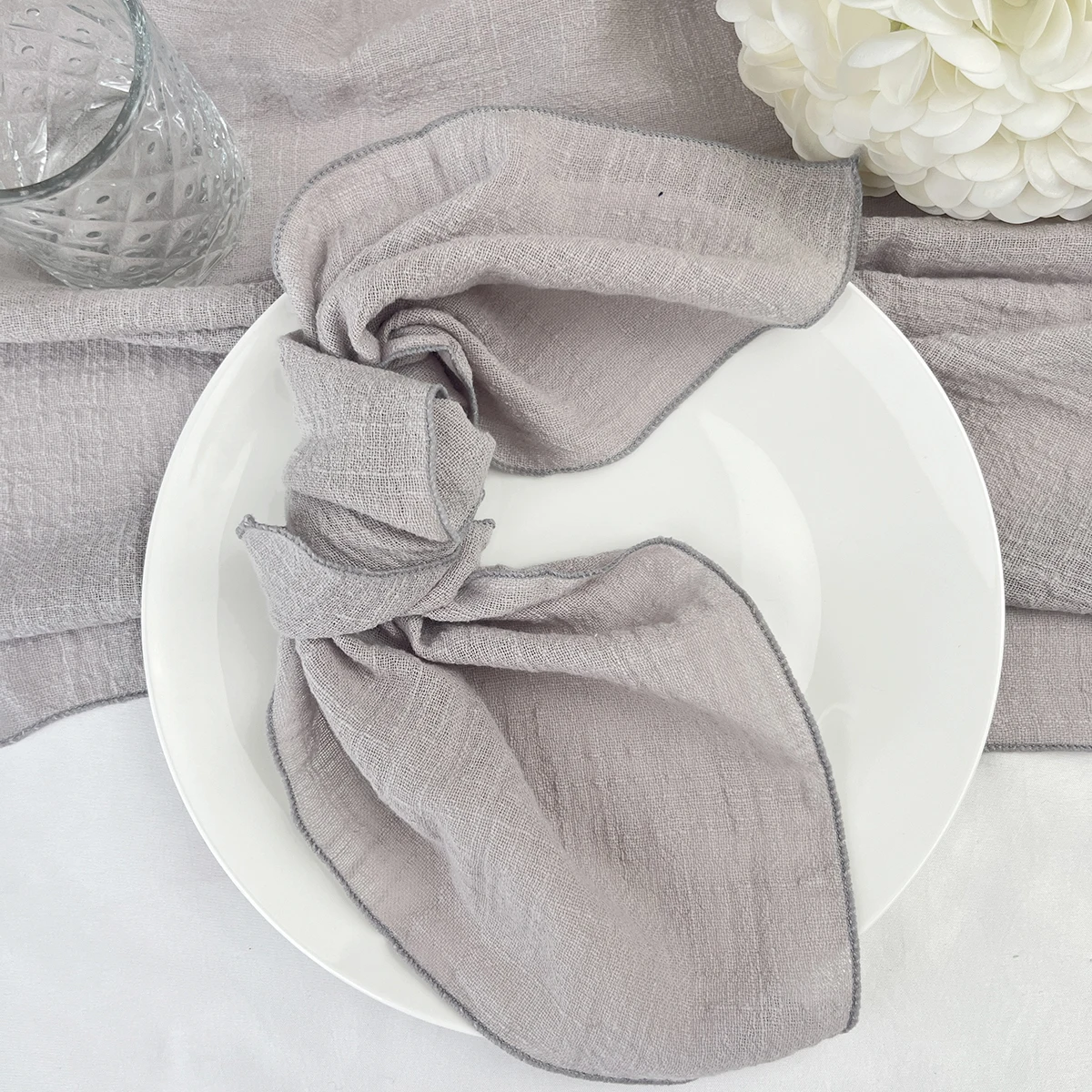 10pcs Edge Sewing Cloth Napkins Wedding Gauze Cotton Soft Fabric For Table Decor Baby Shower Christmas Dinner Party Family Event