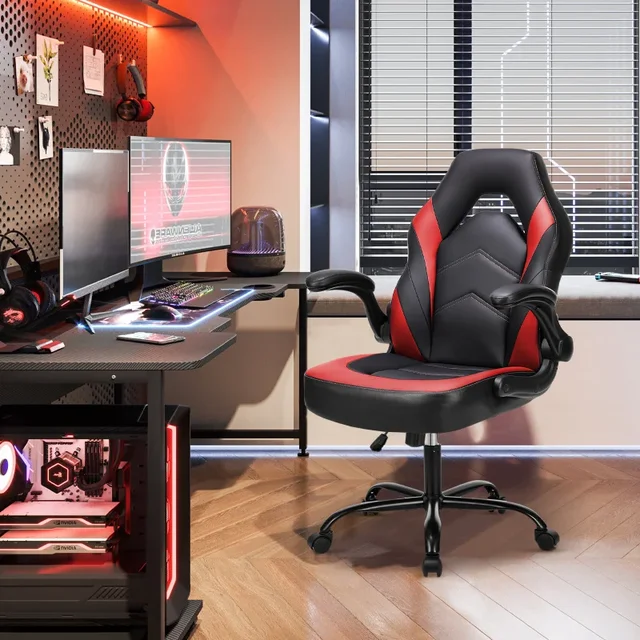 Computer Game Chair High Backrest，Ergonomic Office Seating，With Flip Armrest，Adult Wheeled Video Game Chair 3