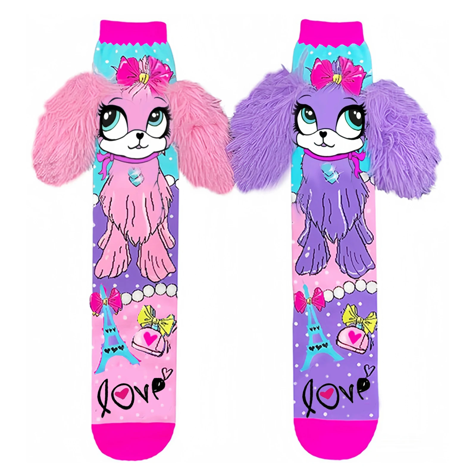 Knee Length Socks for Girls Hand Sewn Cartoon Dog Ear Socks for Children and Adults knee length socks