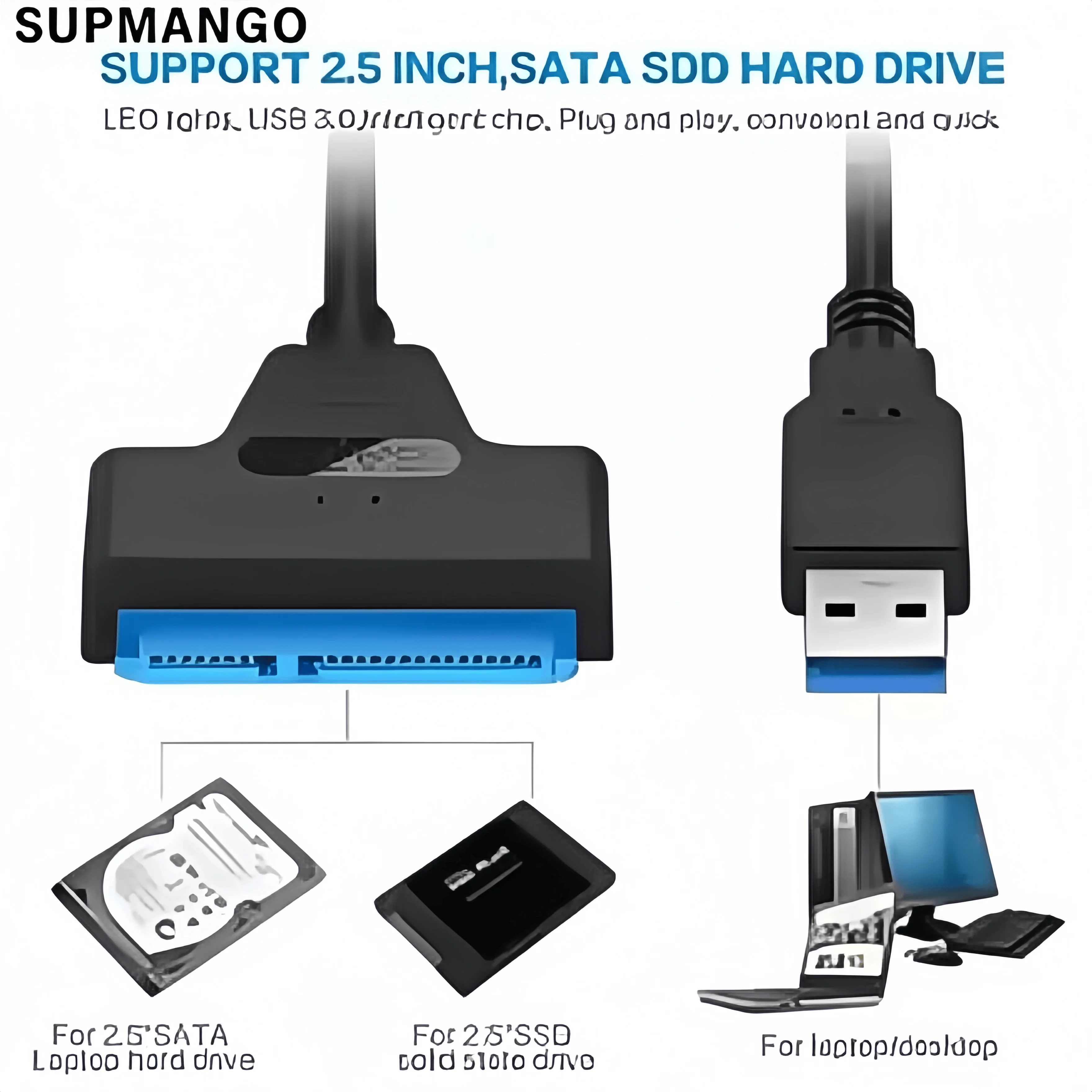 SATA Adapter Cable USB 3.0 to SATA Adapter Cable for 2.5" HDD/SSD 6Gbps High-Speed Data Transfer SATA III (22-Pin) Hard Drive Converter