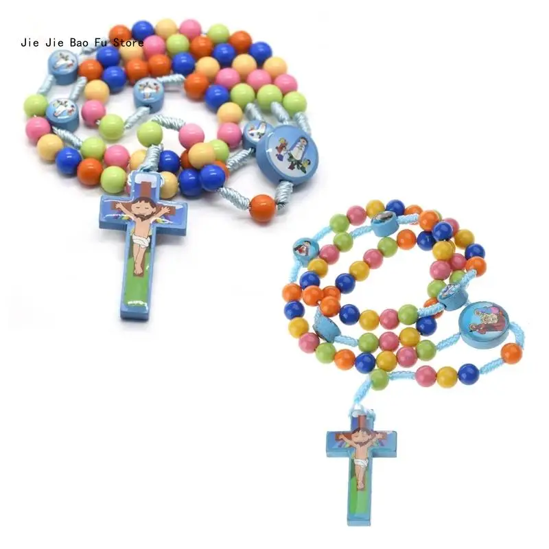 E8BD Cartoon Jesus for Cross Rosary Necklace Catholic Jewelry Pendant for Birthday Wedding Festival Party Decoration acrylic cross decor