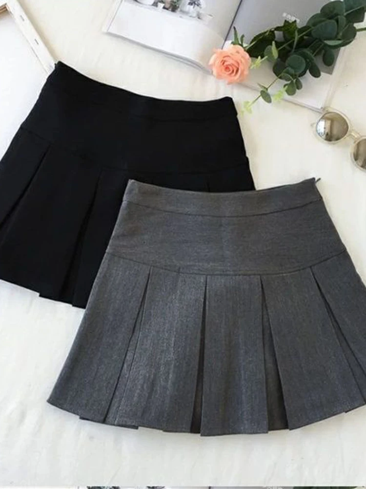 ZOKI Vintage Gray Pleated Skirt Women Kawaii High Waist Mini Skirts Korean Fashion School Uniform Harajuku Streetwear Spring 3