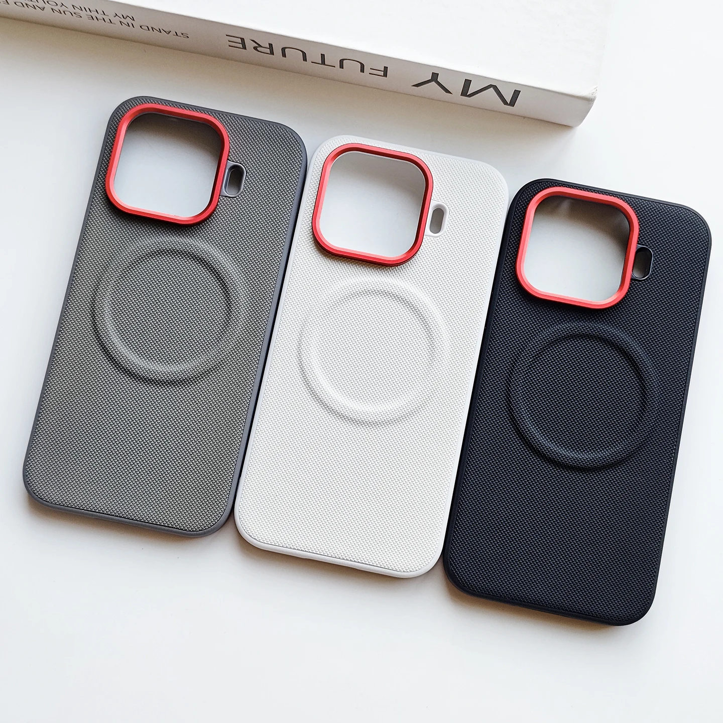 Magnetic Red Leather Shockproof Protective Case with Lens Protection