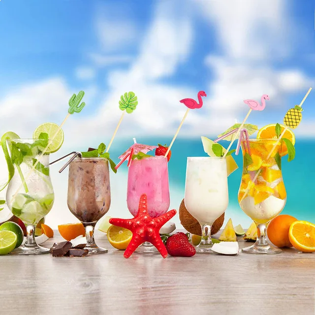 100Db Nyári Saláta Gyümölcs Villa Trópusi Parti Kaktusz Üvegflamingó Dekorációk Bár Desszert Koktél Bambusz Bot Hawaii Dekoráció - Image 4