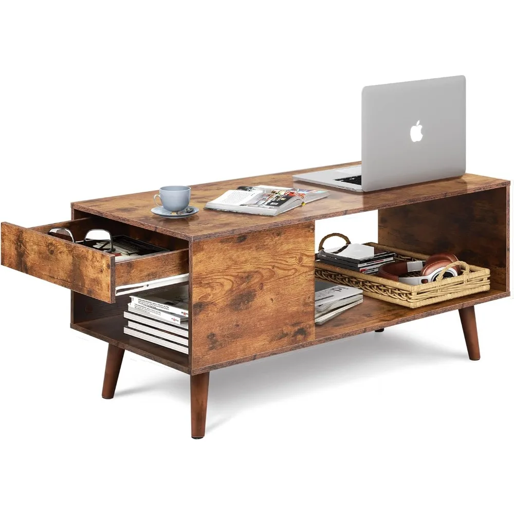 

WLIVE Coffee Table for Living Room,Wood Coffee Table with Storage,Mid-Century Modern Coffee Table with 1 Drawer,Home,Rustic