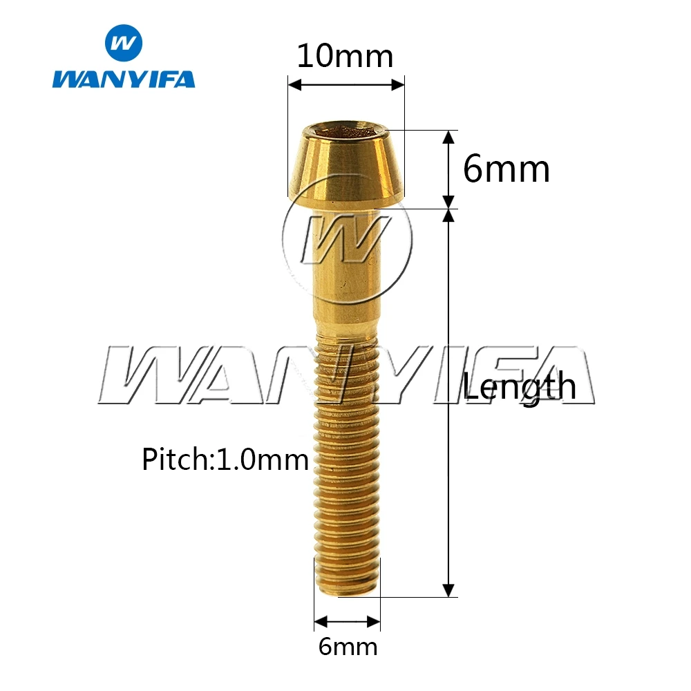 Wanyanza-Boulon en titane M6 x 10, 15, 16, 18, 20, 25, 30, 35, 40, 45, 50, 55, 60, 65mm, clé Allen, vis à tête conique pour frein de casque de vélo