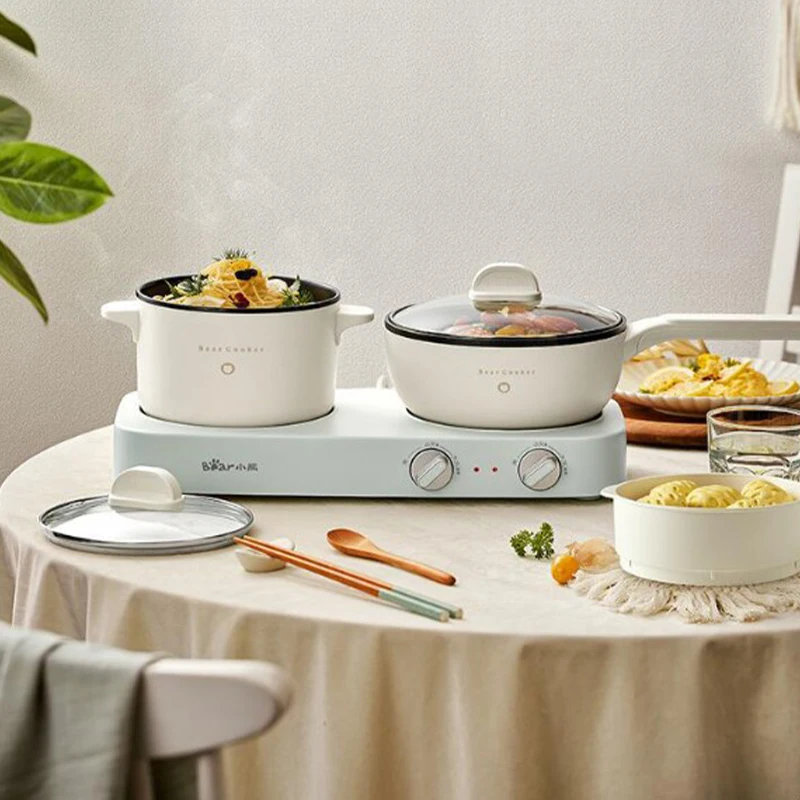 Electric cooking pot double stove electric frying pot multifunctional electric hot pot split type frying and stewing pot steamer 5