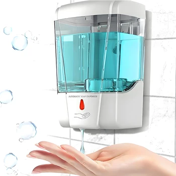 Dispenser automatico di sapone touchless da 700 ml, lavamani con sensore a batteria di grande capacità montato a parete per bagno e cucina 1