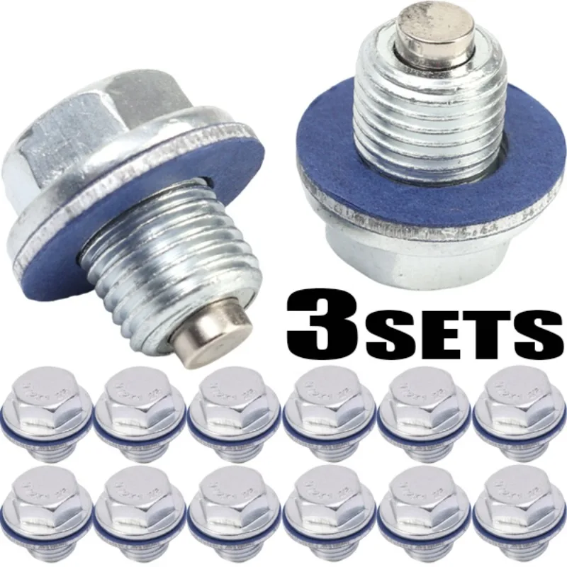 Car Engine Oil Pan Drain Plug Bolt Silver with Washer Magnetic Oil Drain Screws Seal Ring For Toyota/Toyoda Gaskets M12*1.25