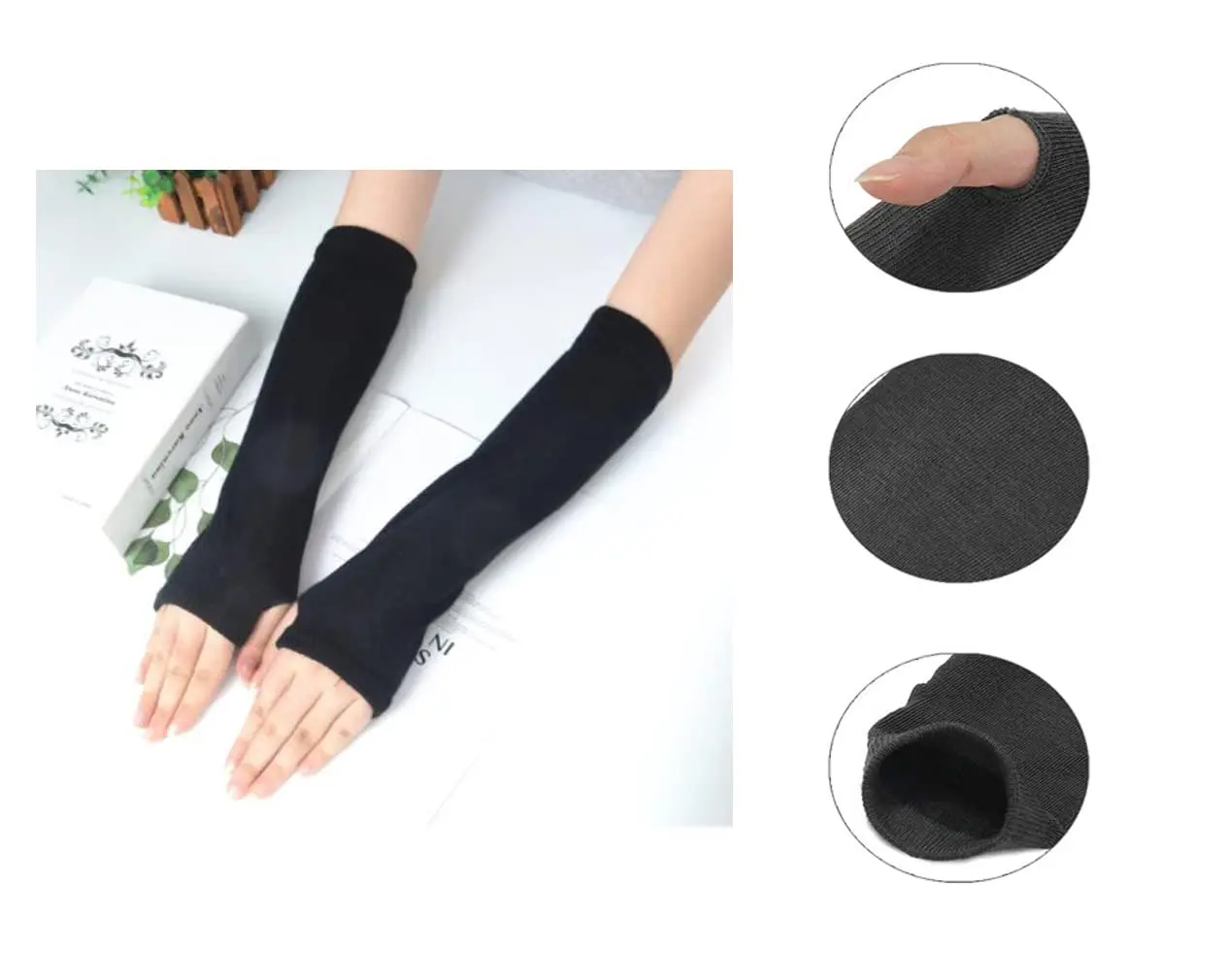 Women's Fingerless Gloves, Elastic Knitted Winter Arm Warmers Thumb Hole Gloves