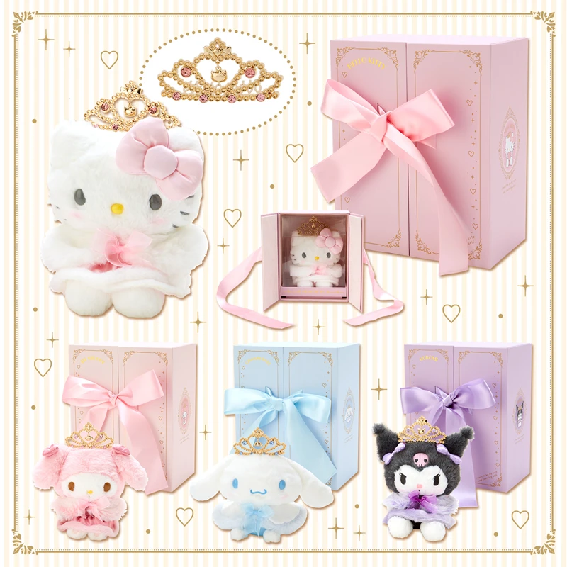 

Kawaii Kuromi My Melody Hello Kitty Crown Plush Doll Gift Box Anime Sanrio Authentic Girly Heart Cute Plush Toy Birthday Gifts