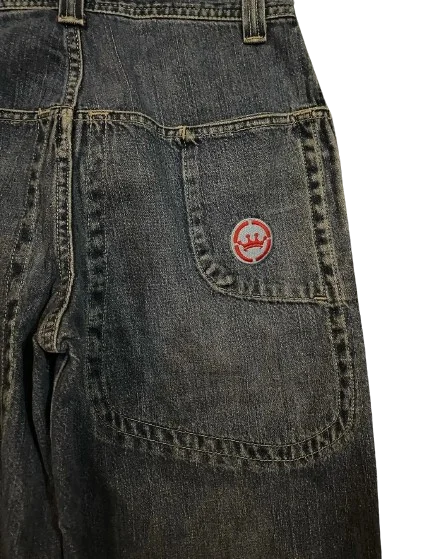 JNCO 힙합 스케이트보드 청바지, 그래픽 자수, 레트로, 블루, 헐렁한 청바지, 하라주쿠, 하이 웨이스트, 와이드 팬츠, 스트리트웨어