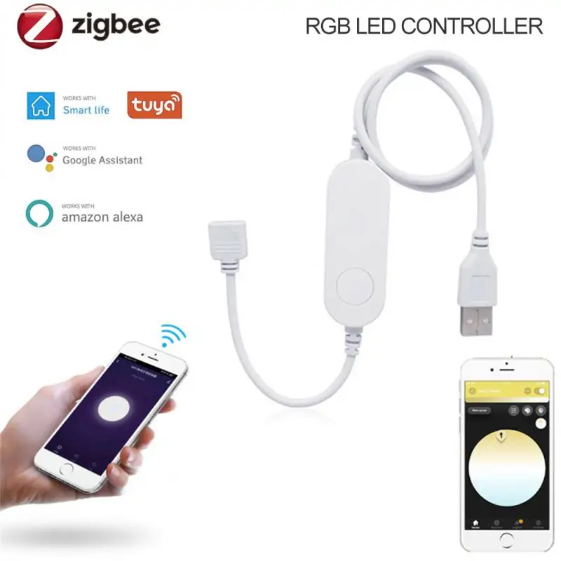 

Tuya Zigbee Smart Mini Led Strip Controller 5V 12V 24V RGBW RGBWW RGB+CCT RGB Dimmer Controller Alexa Echo Plus Voice Control