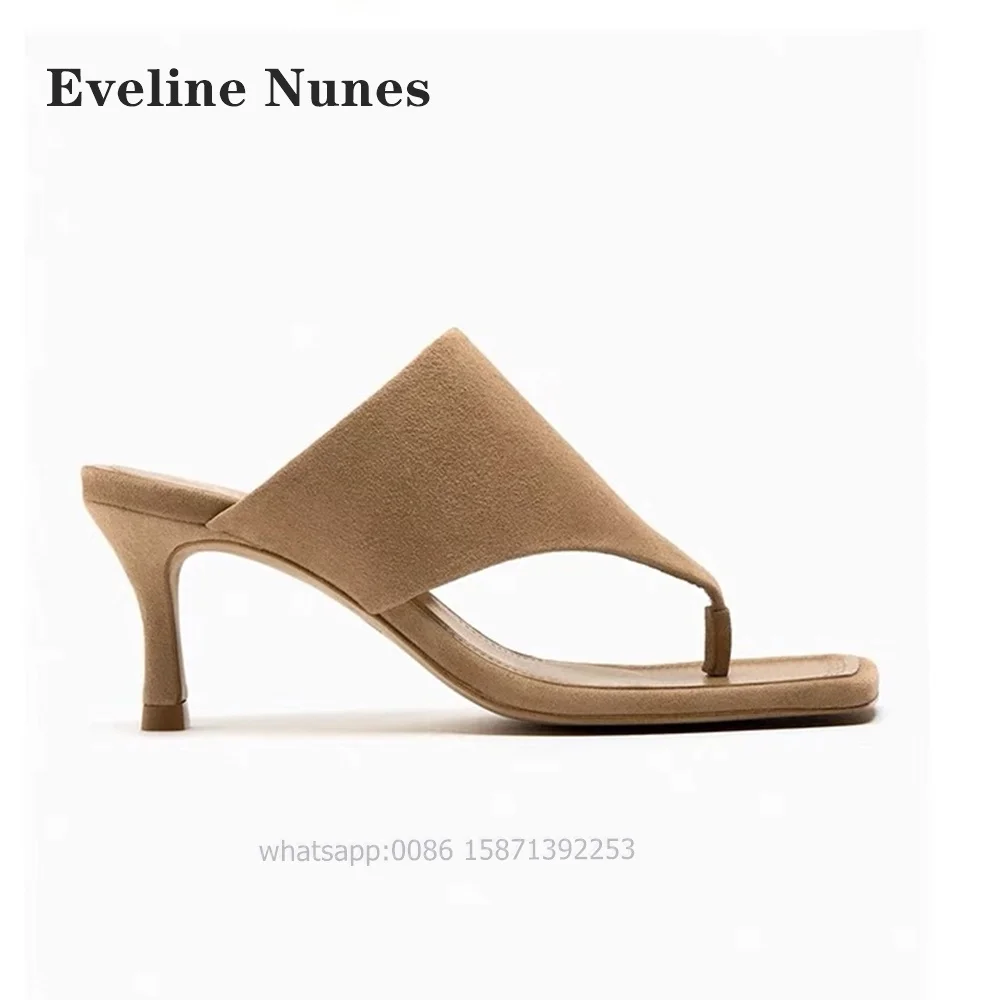 Brown Clip Toe Women Slides Thin Heels Solid Shallow Casual Slippers Slingback Slip On Big Size Casual Shoes New Arrivals 2024