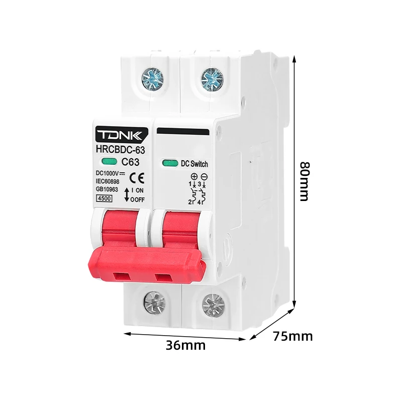 DC 1000V Solar Mini Circuit Breaker 2P 6A-125A For PV System