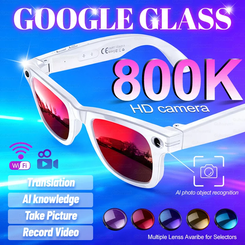GUHUAVMI 4GB Smart AI Glasses 800W pixel AI Shooting Camera HD Photo Video Voice Call Translation IP67 Waterproof Bluetooth Glasses