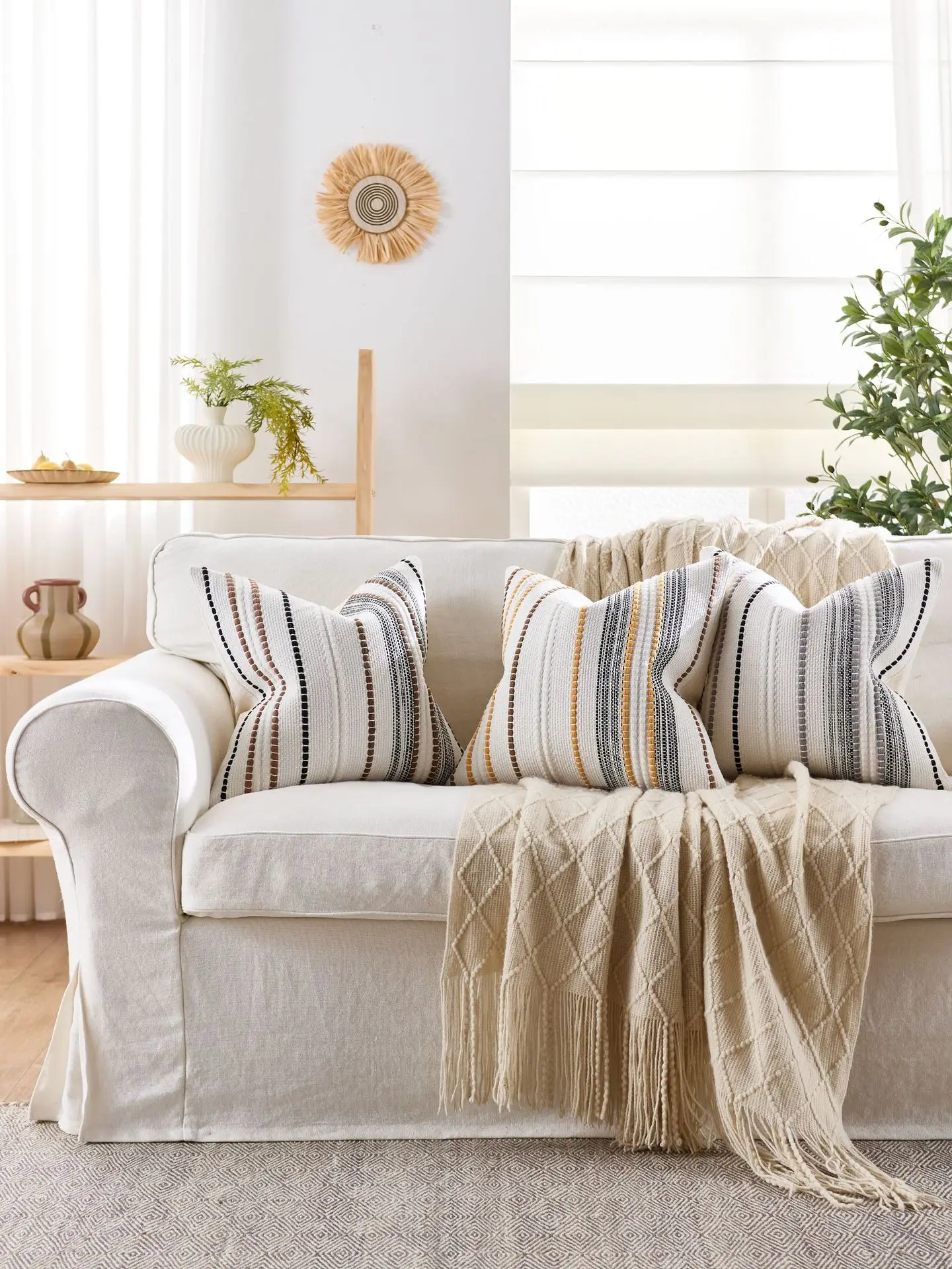 45x45cm Chenille Jacquard Kissenbezug Cojines Dekoration Hause Sofa Streifen Wurf Kissen Abdeckung Einfache Kopfteil Kissenbezüge – Detail 16