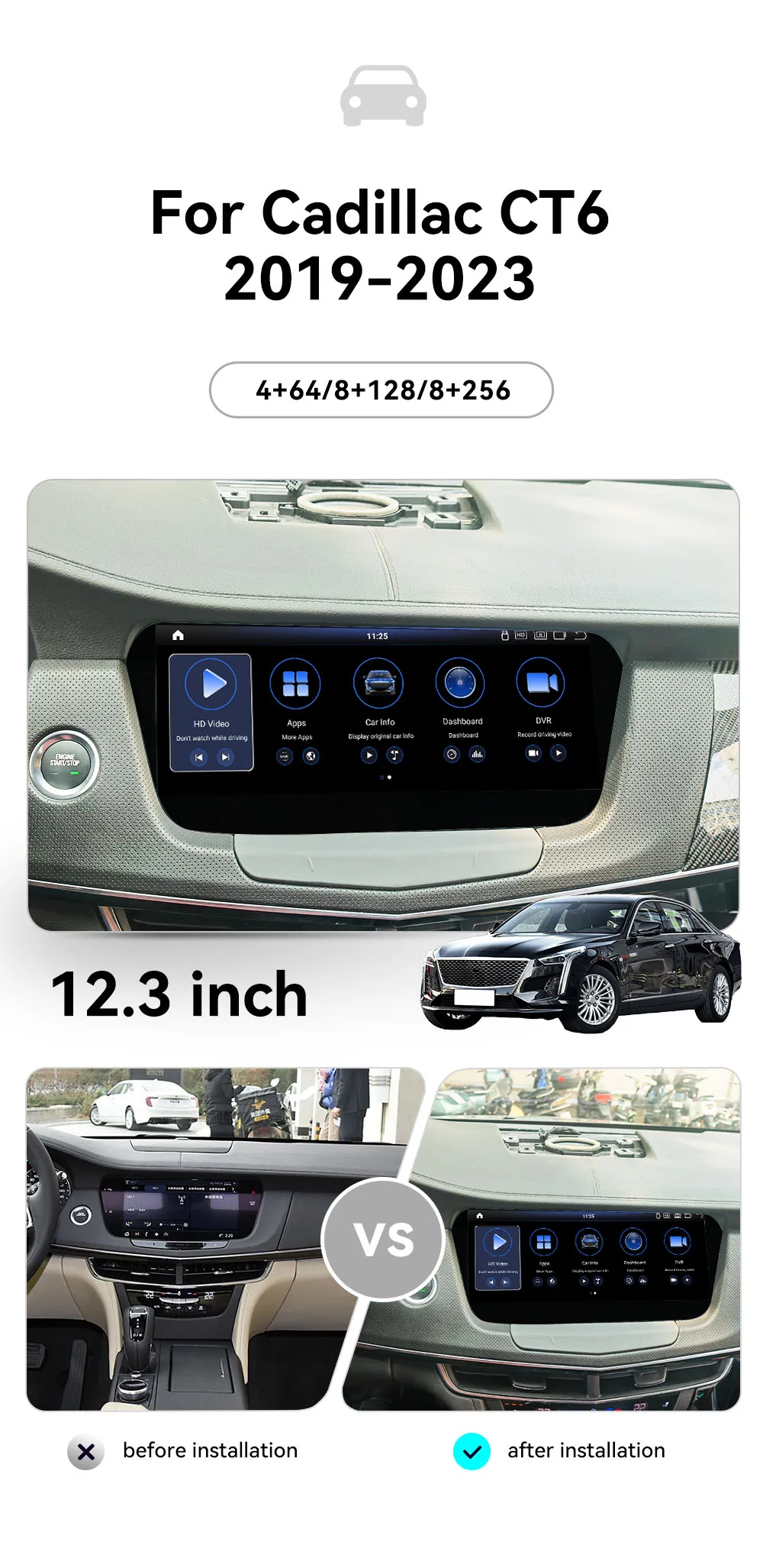 Qualcomm Carplay Android 13 For Cadillac CT6 2019-2023 Car GPS Navigation Auto H