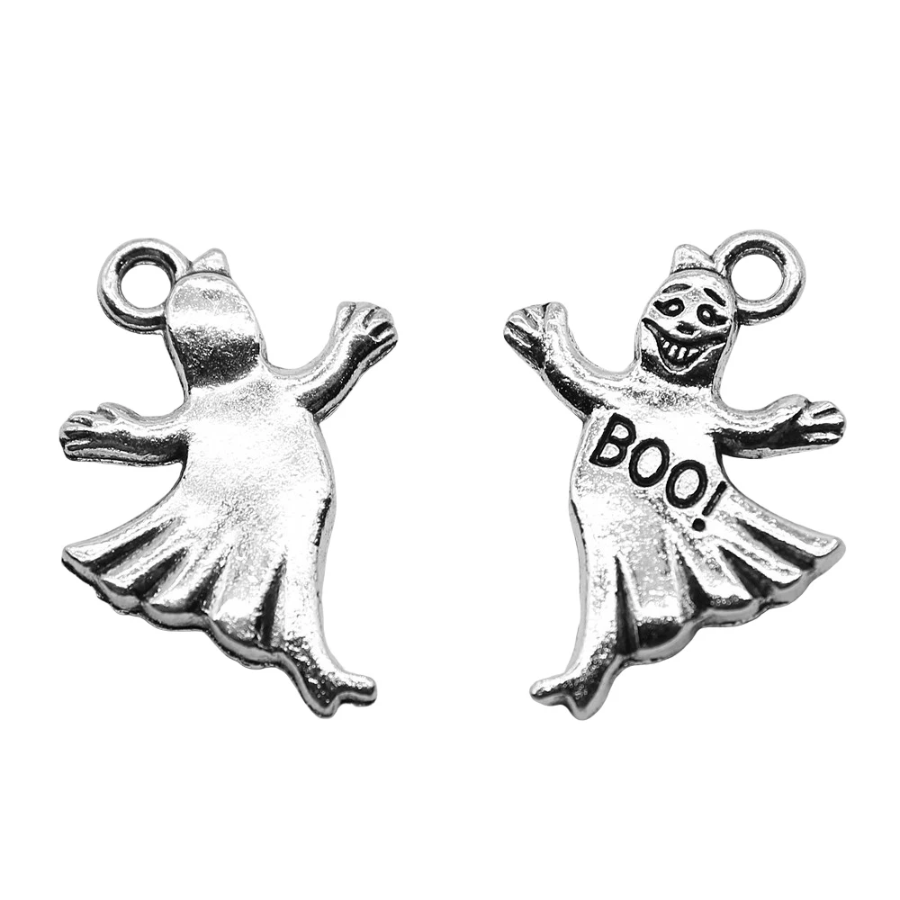 

10pcs/lot 15x20mm Boo! Halloween Ghost Charms For Jewelry Making Antique Silver Color 0.59x0.79inch