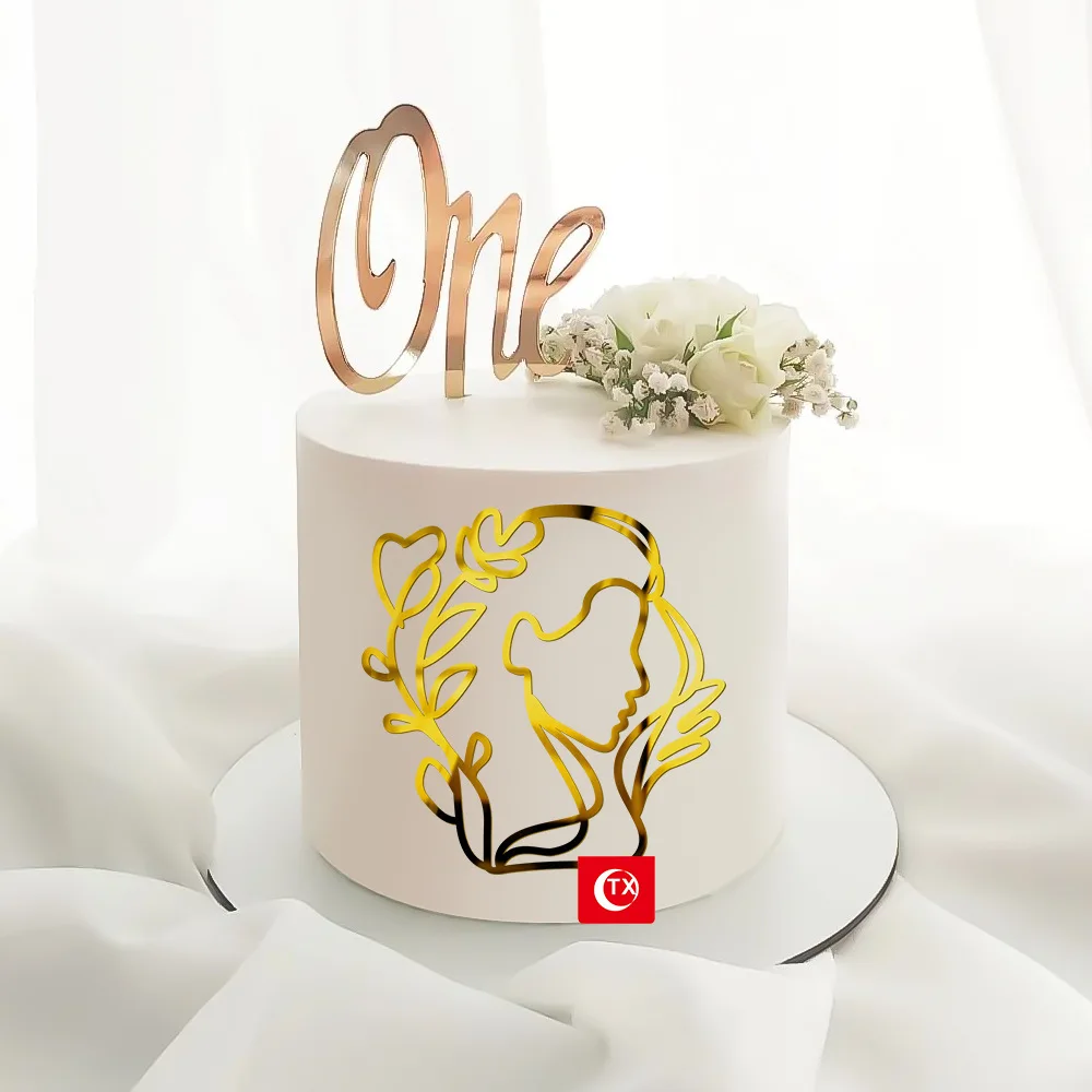 

Gold Abstract Minimalist Line Acrylic Birthday Cake Topper Mnimalist Character Art For Woman Birthday Party Cake Decorations