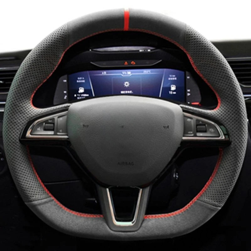 Anti-Rutsch-Echt leder Wildleder Geflecht Auto Lenkrad abdeckung für Skoda Citigo Rooms ter Fabia Octavia hervorragende Karoq Rapid