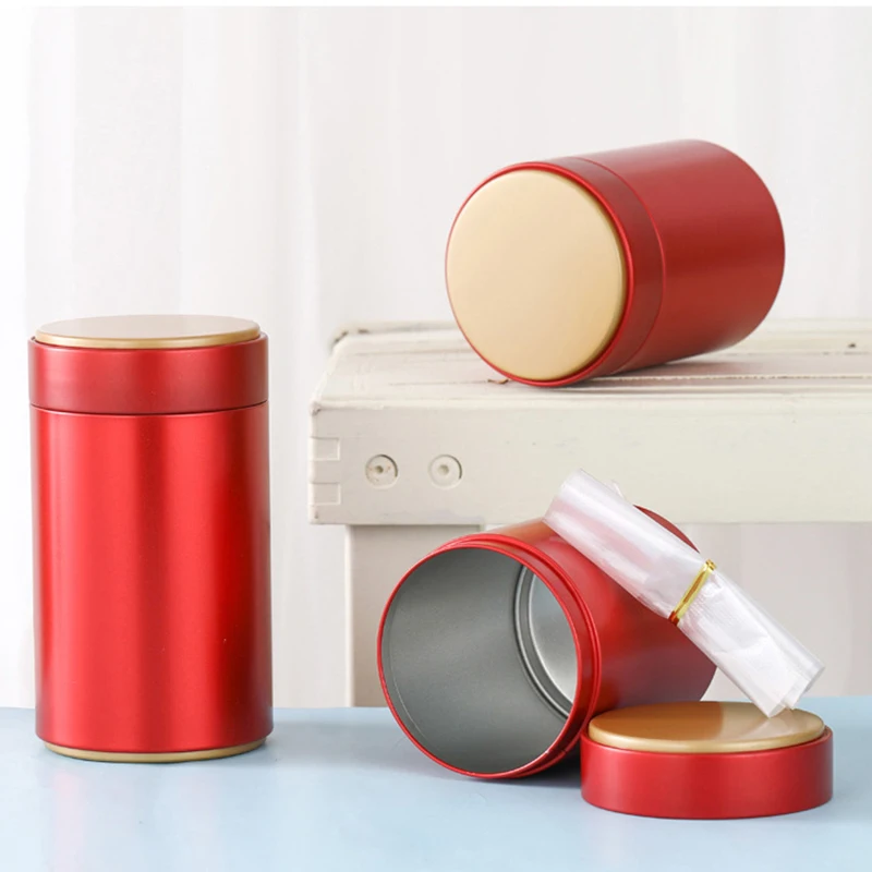 Portable Tea Box Solid Color Tea Sealed Box Teaware Storage Container Tinplate Can Coffee Sugar Kitchen Storage Jar