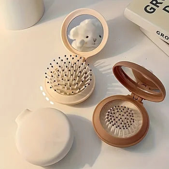 Mini spazzola per capelli da viaggio pieghevole portatile con specchio per donna Design a doppia piega in plastica leggera per uso esterno Lavabile a mano 1