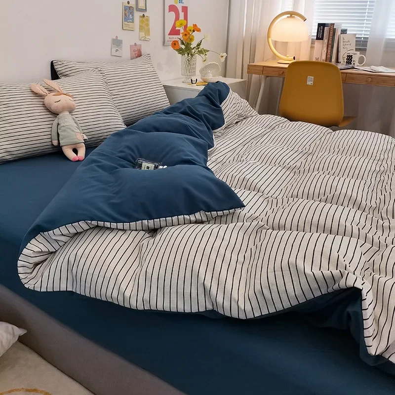 Fashion Striped Grid Printed Breathable Bedding Set
