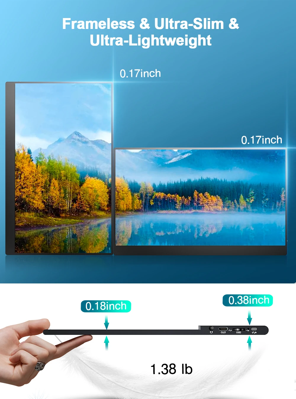 Uperfect 15.6 QLED ޴  FHD 1080P 500 NITS 100% DCI-P3 10 Ʈ ȭ HDR FREESYNC EYECARE USB C  ÷ ĵ Ӹ ʴ