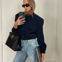 Dark Blue Cropped Jacket Women Long Sleeves Big Pockets Jacket Chic Lady High Street Casual Coats Top Female 2023 New - Image 5