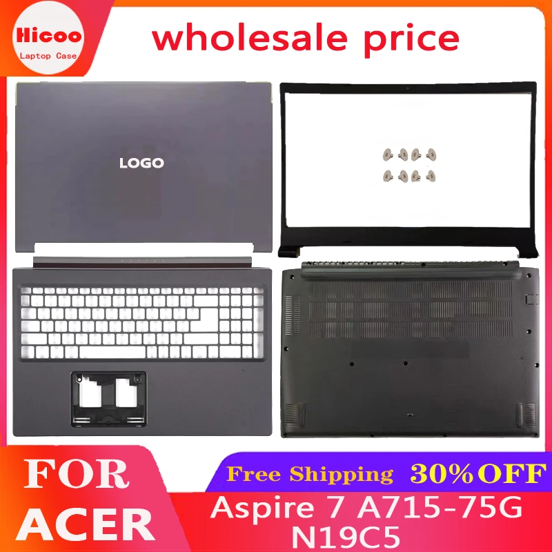 에이서 아스파이어 7 A715-75G N19C5 용 LCD 후면 커버, LCD 전면 베젤, 팜 쿠션, 하단 커버, 노트북 케이스 유지 보수
