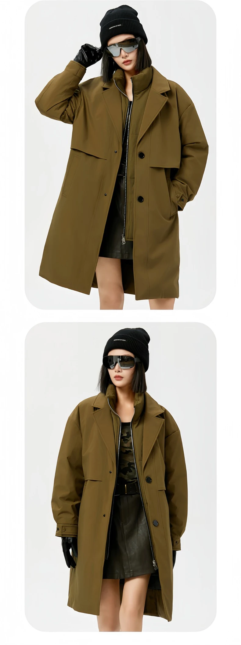 Winter Down Jacket Women Windbreaker Jacket Unisex Down Coat Warm Fake Two-Piece Two-Way Zipper Casual Loose Fit Men Winter Coat