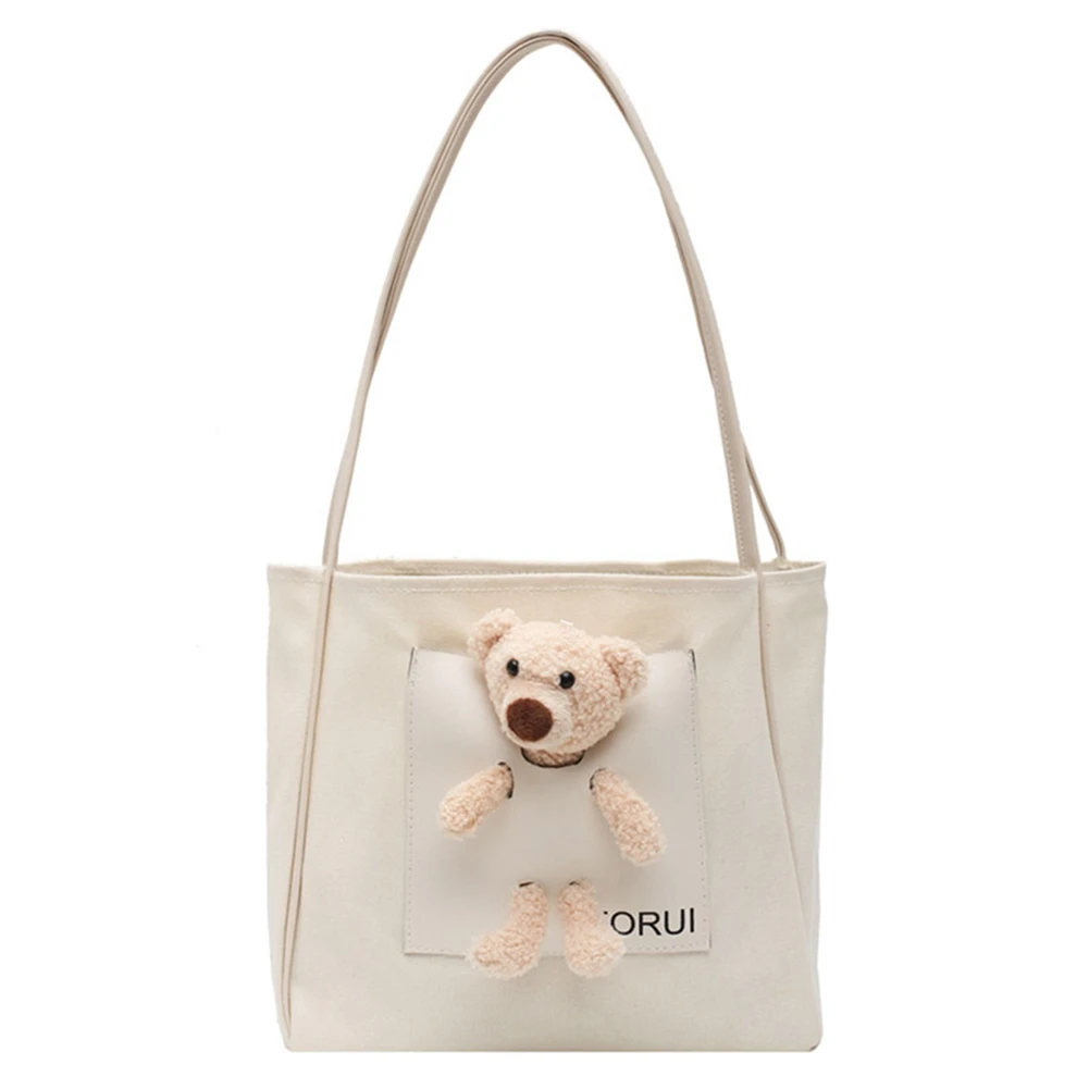 

Холщовая Сумка с милым медведем, модная повседневная Студенческая мультяшная Сумка-тоут, вместительная сумка через плечо для покупок