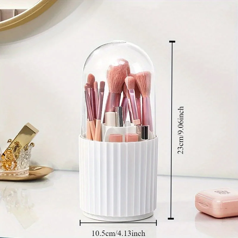 Makeup Brush Holder with Lid 360 Rotating Makeup Brush Holder Organizer for Vanity Desktop Countertop Dresser Table 3