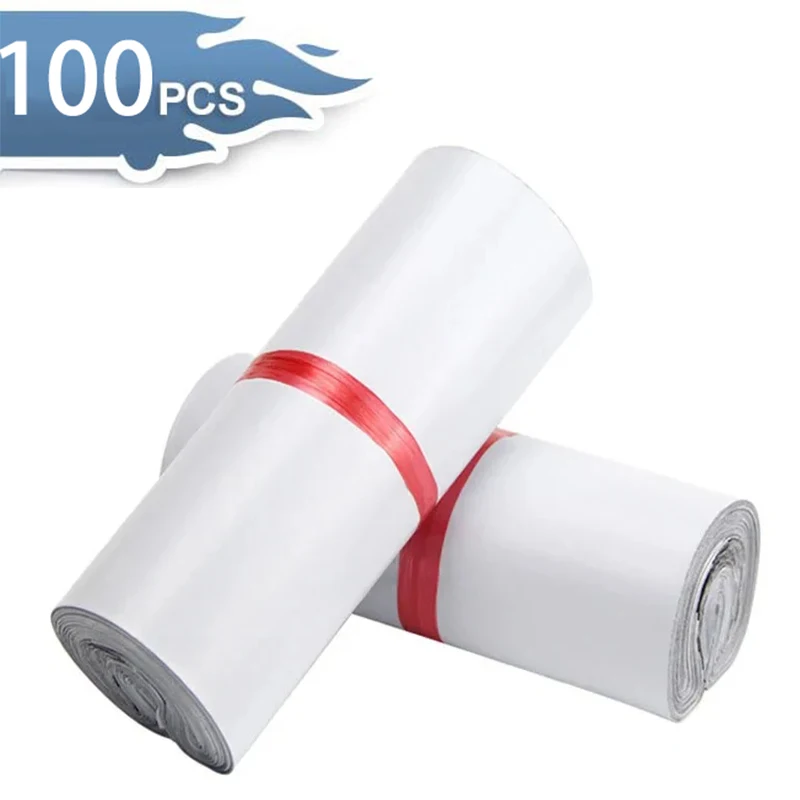 Sacs de courrier adhésifs auto-scellants blancs, 100 pièces, sacs de rangement, enveloppe en plastique Poly, sacs d'expédition postale