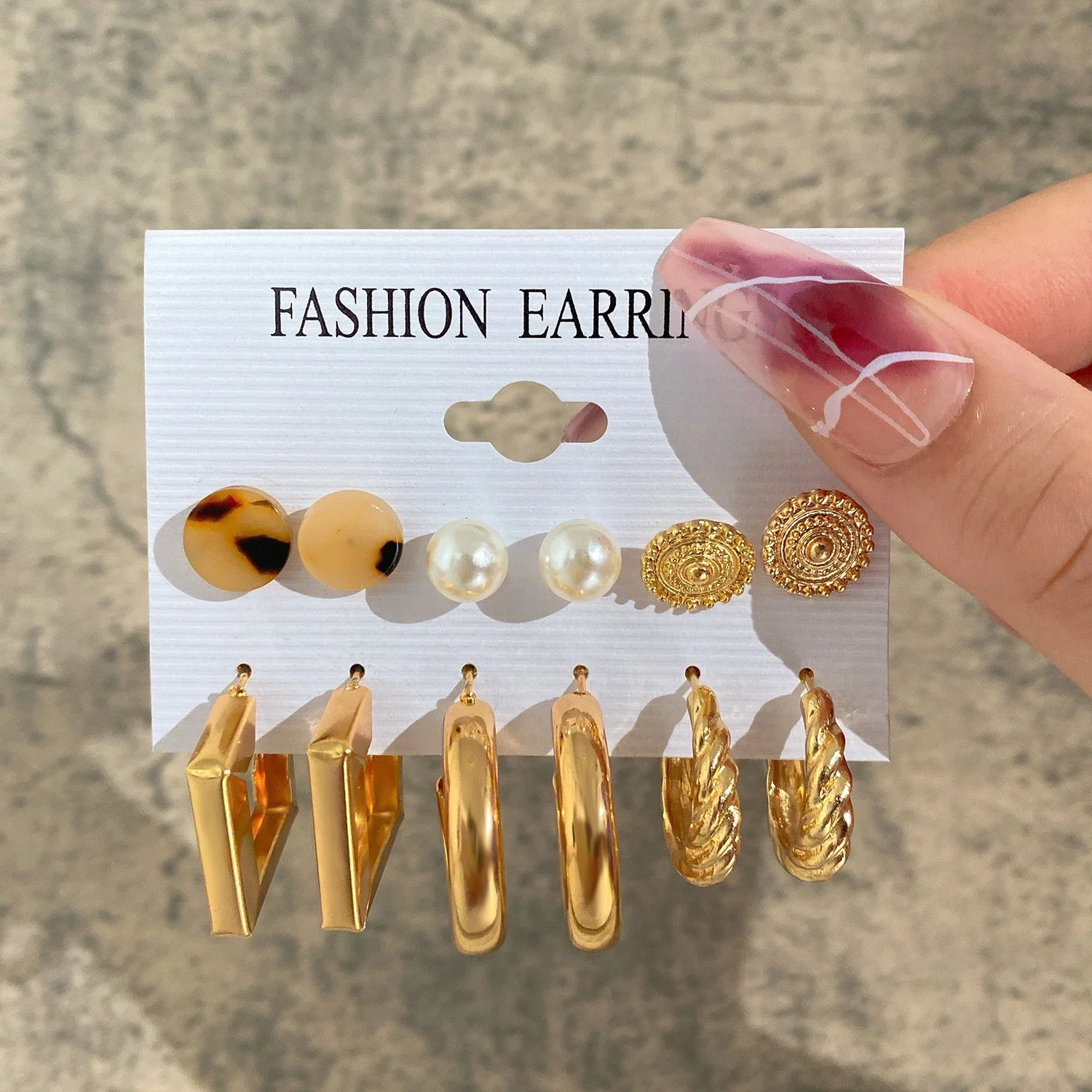 Boho Gold Color Pearl Earrings Set for Women Fashion Vintage Chunky Heart Zircon Geometric Studs Earrings Simple Jewelry Gifts