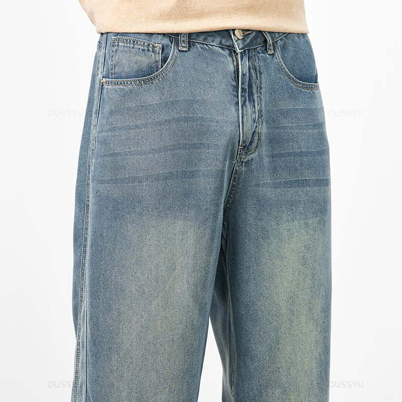 Lyocell Fabric Men's Cargo Jeans Denim Pants Trousers Loose Wide Leg Elastic Waist Casual Plus Size